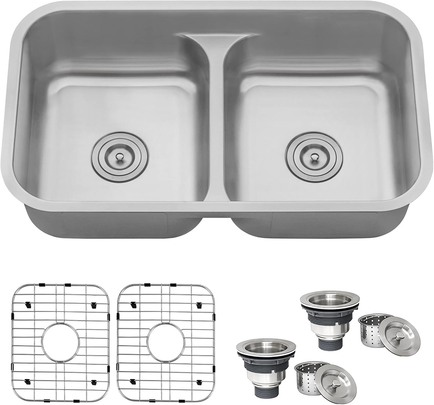 Ruvati 32-inch Undermount Kitchen Sink – 50/50 Double Bowl Kitchen Sinks, 16 Gauge T-304 Stainless Steel Kitchen sink with Brushed Finish hides scratches – RVM4350