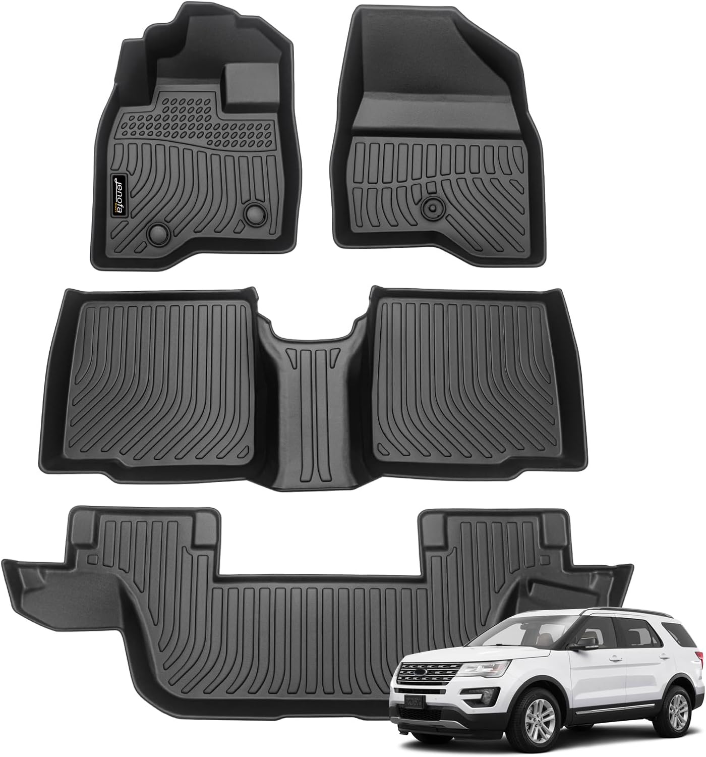 Jenofa-Floor Mats for Ford Explorer 2015-2019 7 Seats All Weather Car Mats for Ford Explorer Durable Floor Liners Custom Fit Explorer Accessories Black