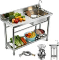 Stainless Steel Utility Sink, 47.3'x18.5'x37'Free Standing Single Bowl Commercial Kitchen Sink with Faucet, NSF - Basin Workbench with Hot & Cold Water Pipe for Garage Restaurant Laundry