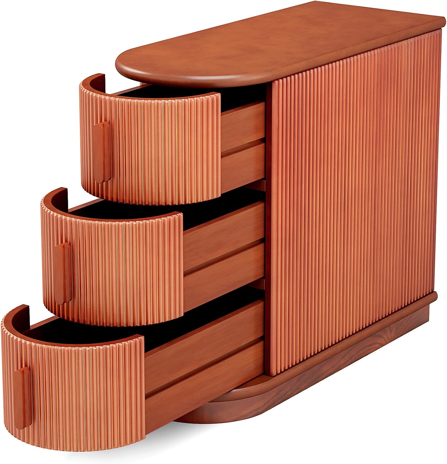 LITTLE TREE End Table with 3 Drawers, No Assembly Required & Closed Back Side Table, Mid-century Modern Sofa Side Table, Brown Side End Table for Living Room, Slim Nightstand Bedside Table for Bedroom