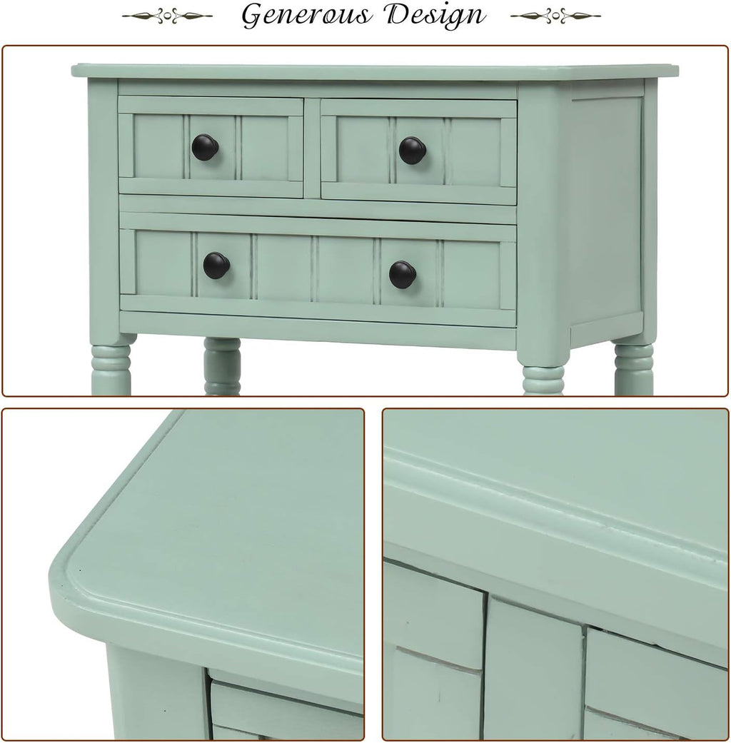 Knocbel Slim Antique Entry Console Table with Drawers & Bottom Open Shelf, Solid Wood Sofa Couch Table for Entryway Hallway Living Room (Mint Green)