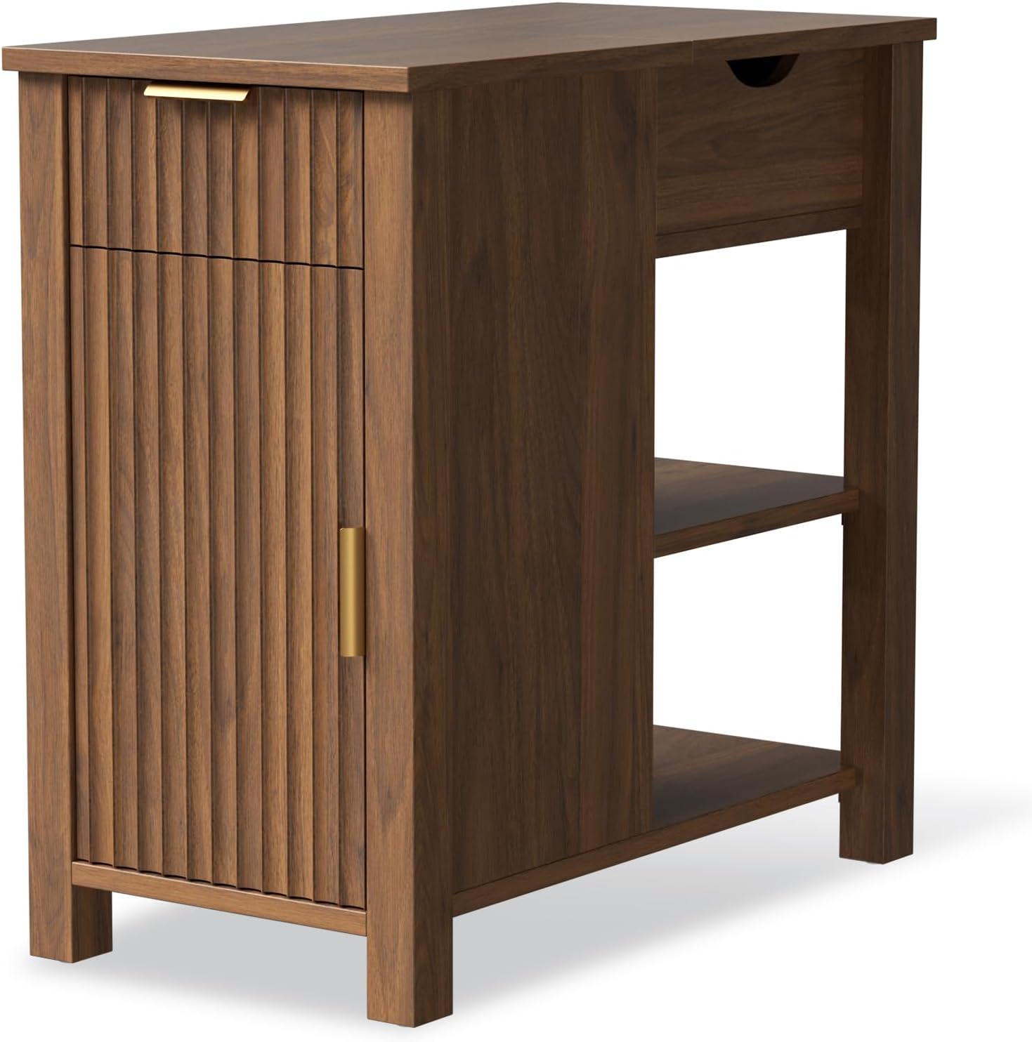 End Table with Charging Station 24'' Nightstand with Charging Station Vintage Side Table with Storage Wooden Sofa Side Table and Outlets Bedside Table for Living Room Office Bedroom (Brown)