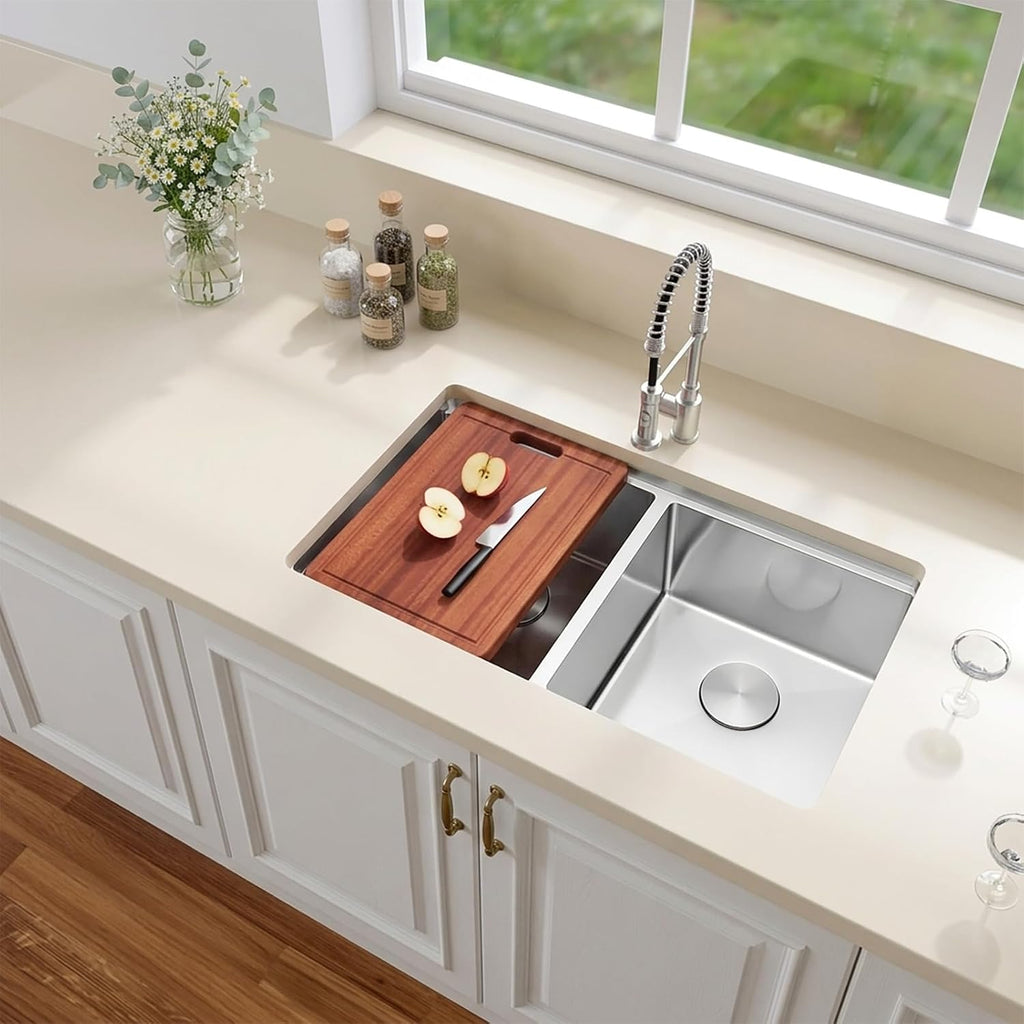 Kitsitchen Undermount Kitchen Sink, 16 Gauge 304S Stainless Steel Workstation Sink, 30' x 18' x 10' Large and Deep Handmade Double Bowl Kitchen Sinks with Accessories
