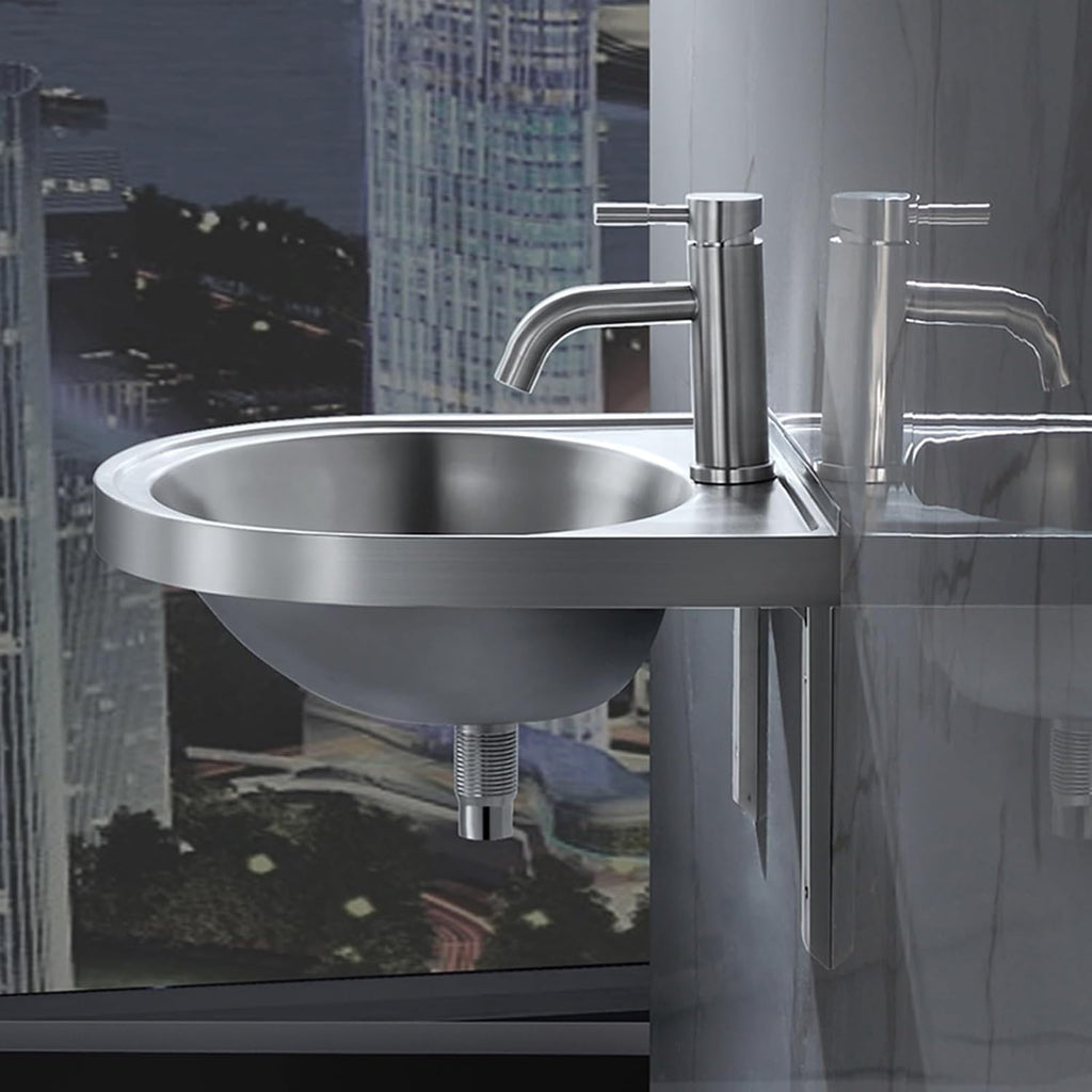 Wall Mounted Commercial Restaurant Sink, Stainless Steel Hand Basin with Faucet and Drain, Single Bowl Kitchen Sinks, for Commercial Restaurant Home Kitchen Workshop,Hot and cold water faucet-1