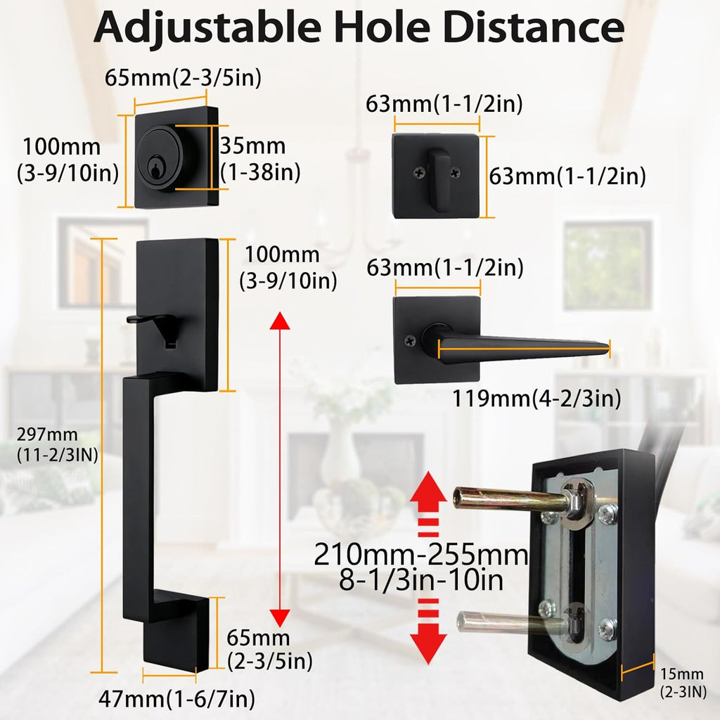 NEWBANG 2 Pack to be Keyed Alike Traditional Entry Handlesets for Front Doors with Same Culinders and Same Keys in Matte Black(1 PC Keyed and 1 PC Keyed & Dummy),MDHST2010DB-AMZ-SET