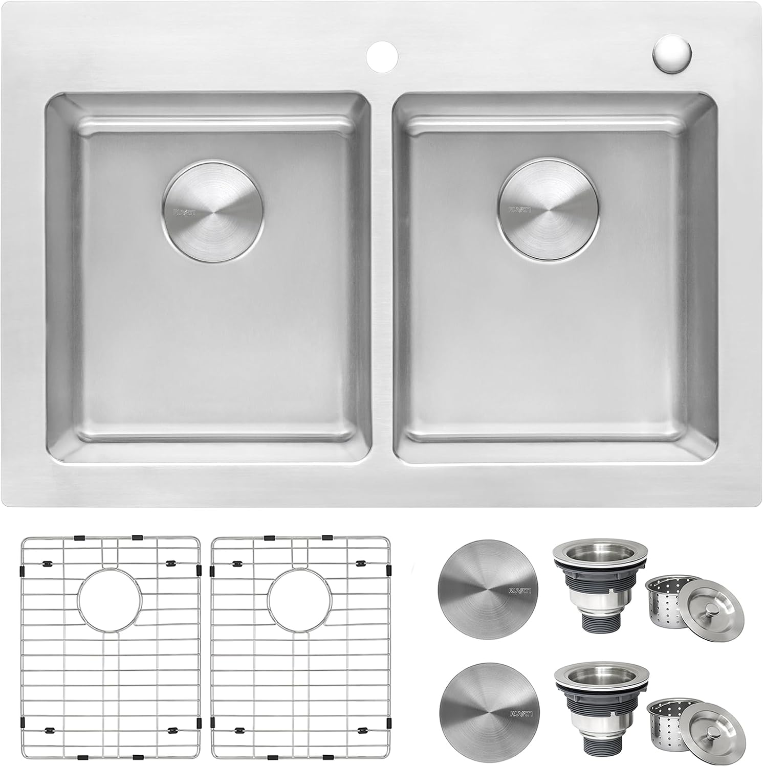 Ruvati 33 x 22 inch Topmount Kitchen Sink – 50/50 Double Bowl Kitchen Sinks, 16 Gauge T-304 Stainless Steel Kitchen sink, Drop-in Sink, Brushed Finish – RVM5150