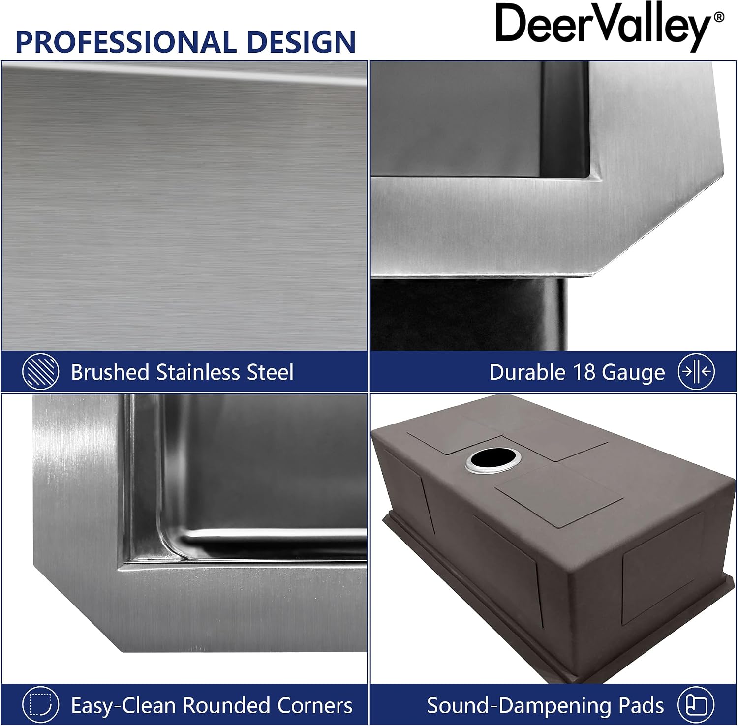 DeerValley Undermount Kitchen Sink Workstation 33 Inch, 16 Gauge Stainless Steel Single Bowl Sink, Handmade with Built-In Accessories, Ledge Design & Cutting Board
