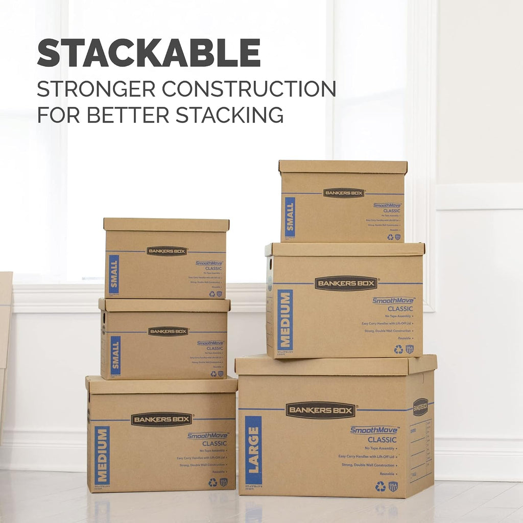 Bankers Box Classic Moving Box 30 Pack Kit, Reinforced Handles, Tape-Free Assembly, Box with Lid, 5 Small 20 Medium and 5 Large Boxes (7716502)