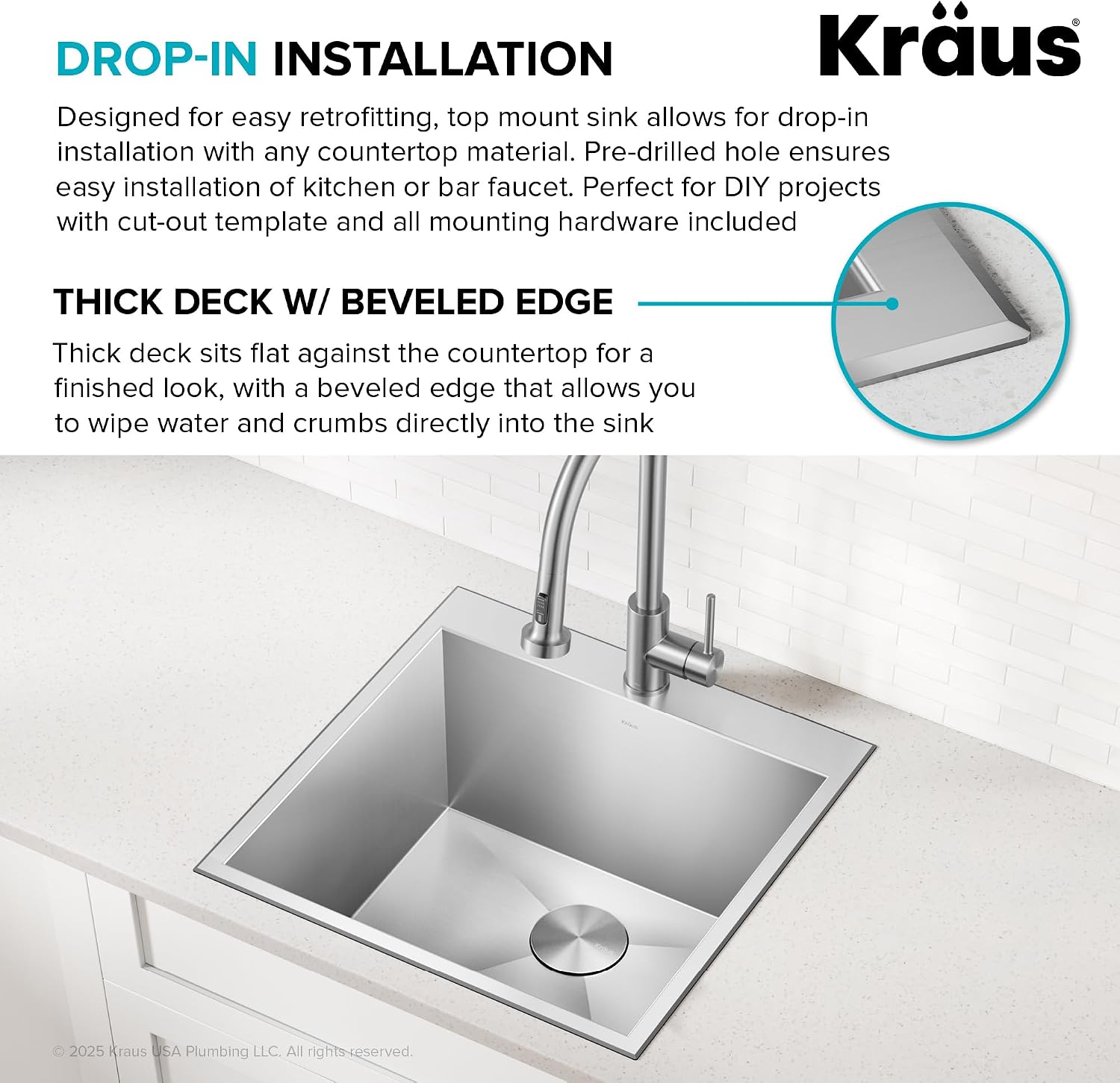 KRAUS Standart PRO 22-inch Drop-In Top Mount 16 Gauge Stainless Steel Single Bowl Laundry Utility Sink, KHT301-22L