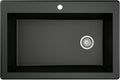 Karran QT-670 Drop-In/Top Mount 33' Single Bowl Granite Quartz Composite Kitchen Sink in Black Right Side Drain, Extra Deep 9' Basin, Heat & Scratch Resistant, Sound Dampening
