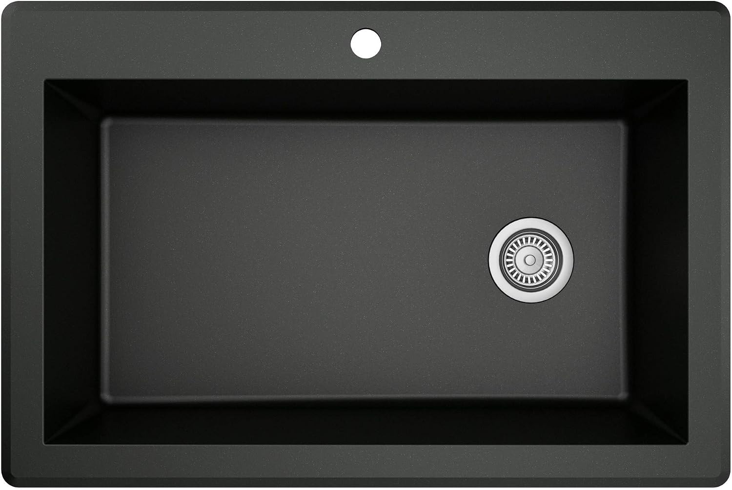 Karran QT-670 Drop-In/Top Mount 33' Single Bowl Granite Quartz Composite Kitchen Sink in Black Right Side Drain, Extra Deep 9' Basin, Heat & Scratch Resistant, Sound Dampening