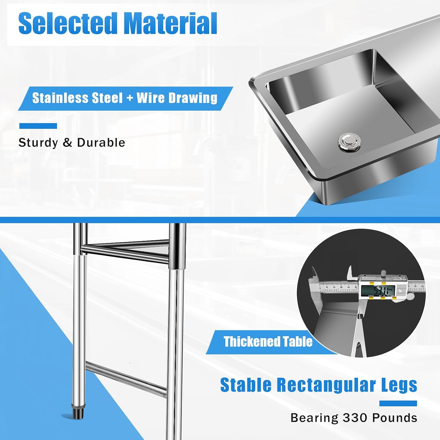 CNCEST Commercial Kitchen Sinks Single Bowl,304 Stainless Steel Catering Prep Table,Kitchen Wash Bowl Sink Basin,120x60x80cm,for Restaurant, Laundry, Garage (1 Bowl)