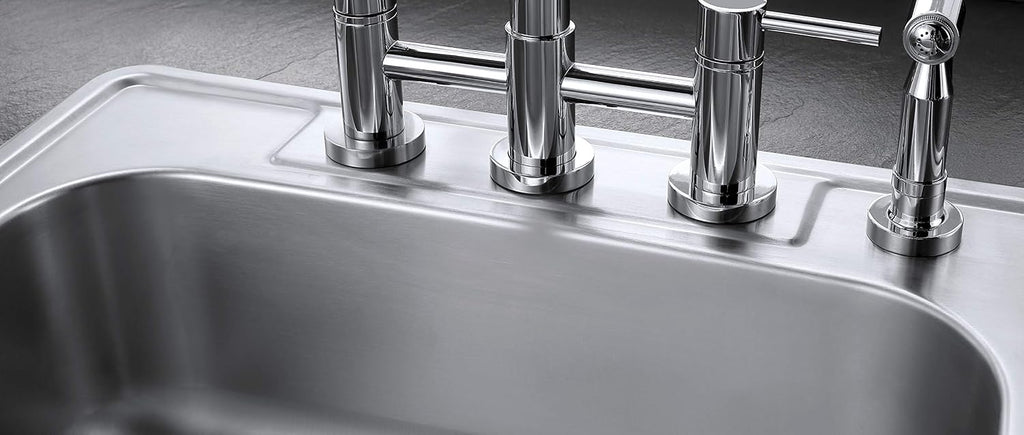 Kingston Brass Gourmetier GKTD33226 Studio Self-Rimming Double Bowl Kitchen Sink, 33-Inch L × 22-Inch W × 6-Inch H, Brushed Stainless Steel
