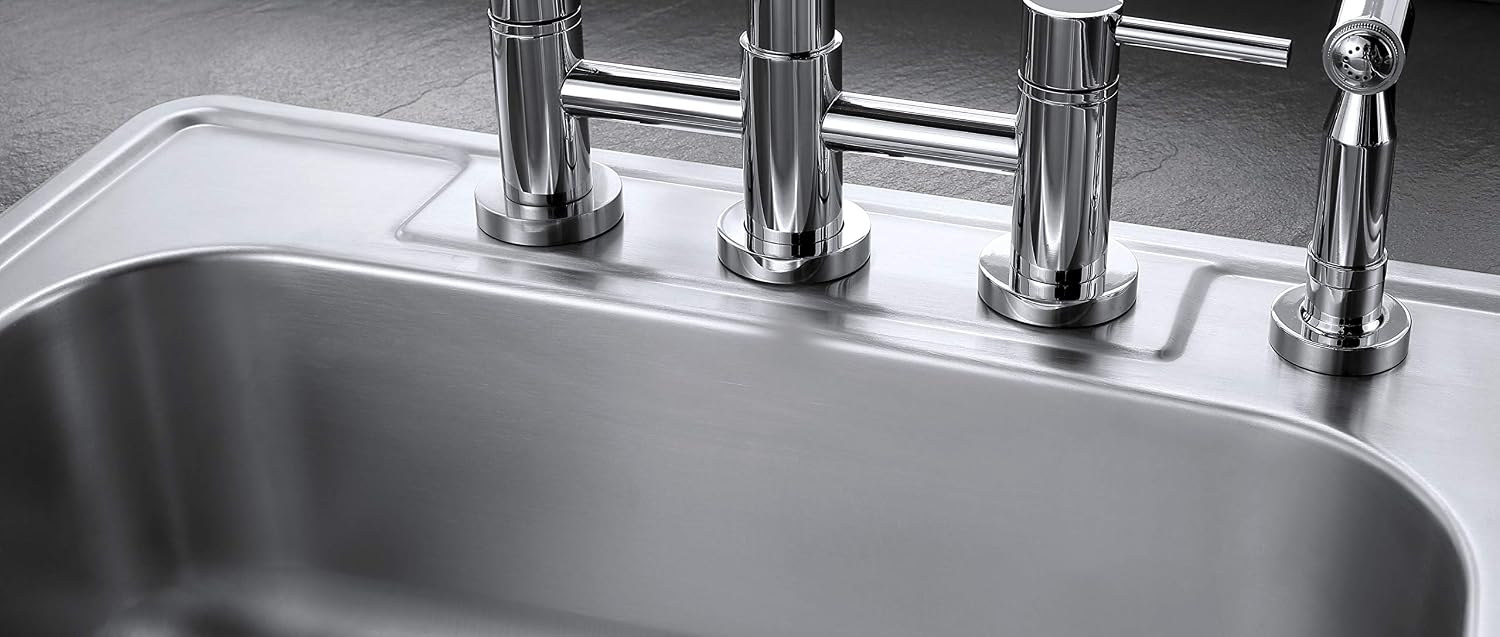 Kingston Brass Gourmetier GKTD33227 Self Rimming Stainless Steel Double Bowl Kitchen Sink 33-Inch-Length by 22-Inch-Width by 7-Inch-Height, Brushed Stainless Steel