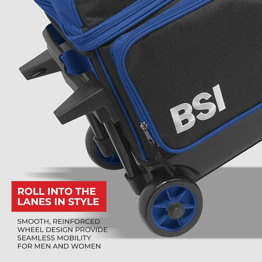 BSI Dash Roller Bowling Bag with Smooth Rolling Wheels, Padded Ball Compartment, Retractable Locking Handle, & Shoe Pocket
