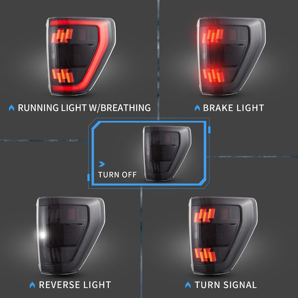 VLAND Led Tail Lights Compatible with 14th Gen Ford F150 2021-2023, Rear Lights w/Dynamic Animation Indicator (Smoke)