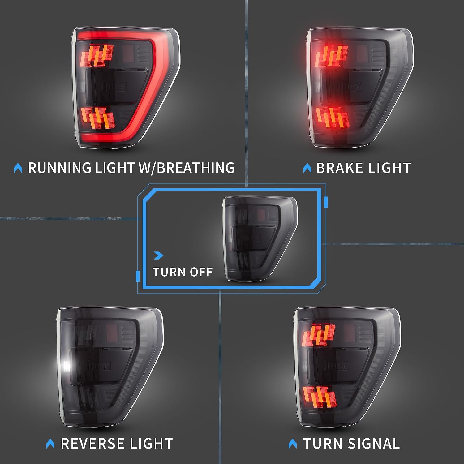 VLAND Led Tail Lights Compatible with 14th Gen Ford F150 2021-2023, Rear Lights w/Dynamic Animation Indicator (Smoke)