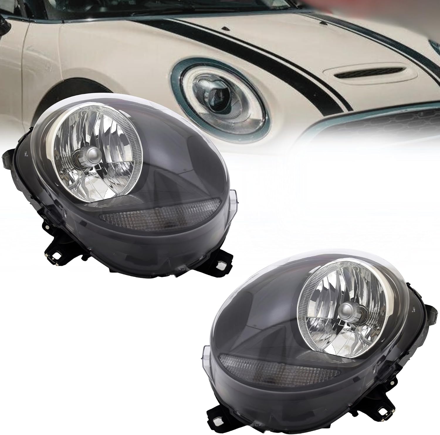 Headlamp Replacement For Mini 2019-2021 Cooper / 2020 Cooper Clubman Halogen Headlight Assembly W/ Bulbs, Pair Right / Left, MC2519104 MC2518104 / 63 11 7 433 796, 63 11 7 433 795 DOT/SAE Compliant