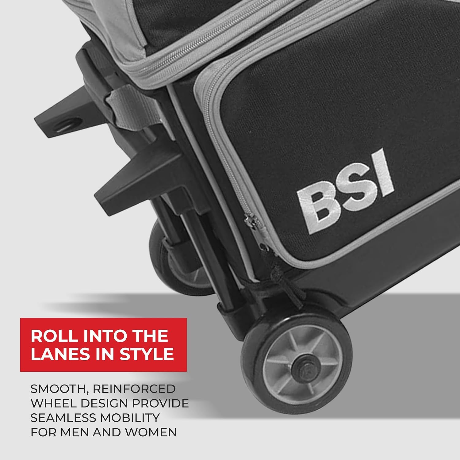 BSI Dash Roller Bowling Bag with Smooth Rolling Wheels, Padded Ball Compartment, Retractable Locking Handle, & Shoe Pocket