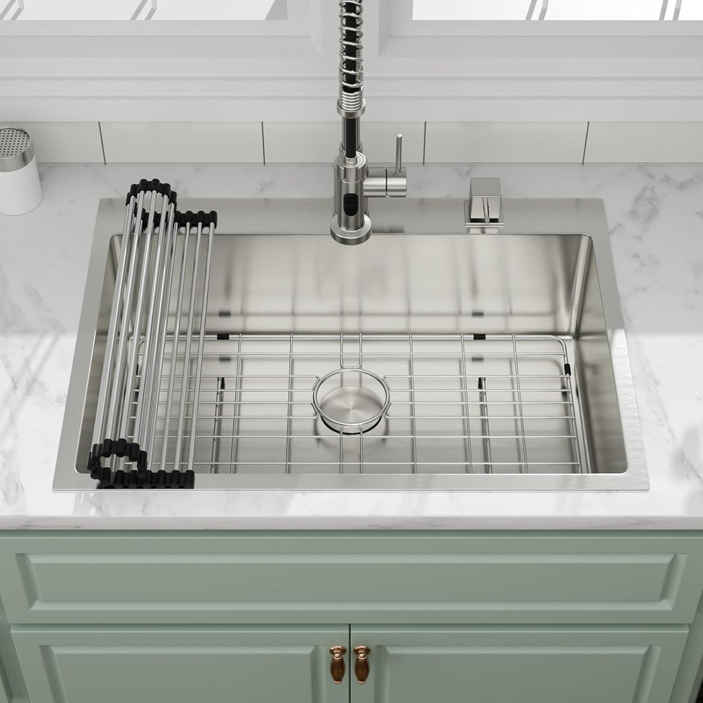 30 Inch Drop In Kitchen Sink, 30'x22'x9' Topmount Stainless Steel Kitchen Sinks With 16 Gauge 304 Single Bowl Sink R10 Round Corner Basin