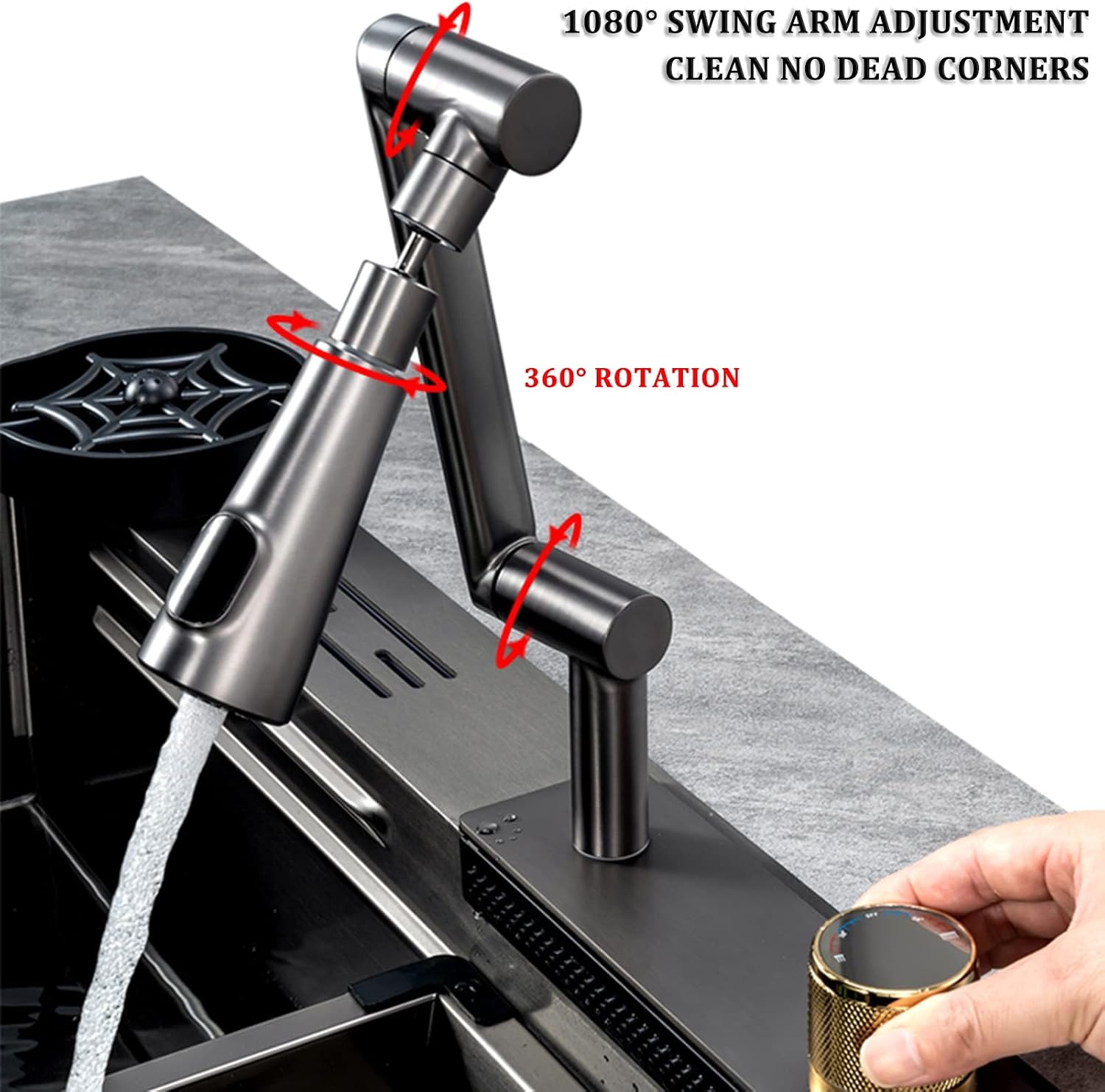 304 Stainless Steel Waterfall Sink Single Bowl Kitchen Sink Multi-Function Bar Prep Sink with Collapsible Faucet and Cup Washer Drop in Or Under Mount (Color : Grey, Size : 68x46x21cm) (Gun G
