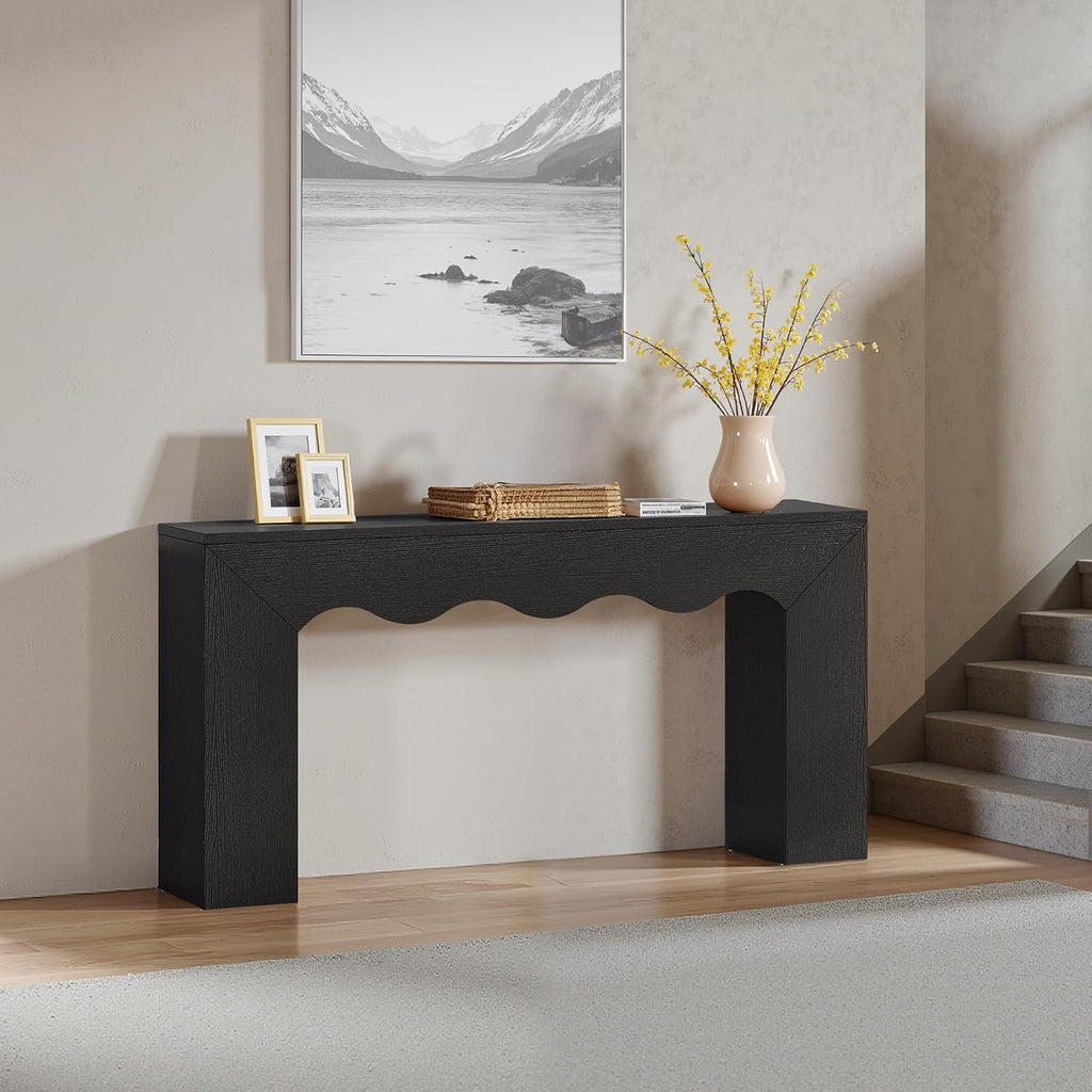 Tribesigns 63' Farmhouse Console Table, Wooden Couch Table Behind Sofa with Storage, Long Entryway Sofa Station, Narrow Console Stand with Base, Hallway Stand for Entryway, Living Room (1, Black)
