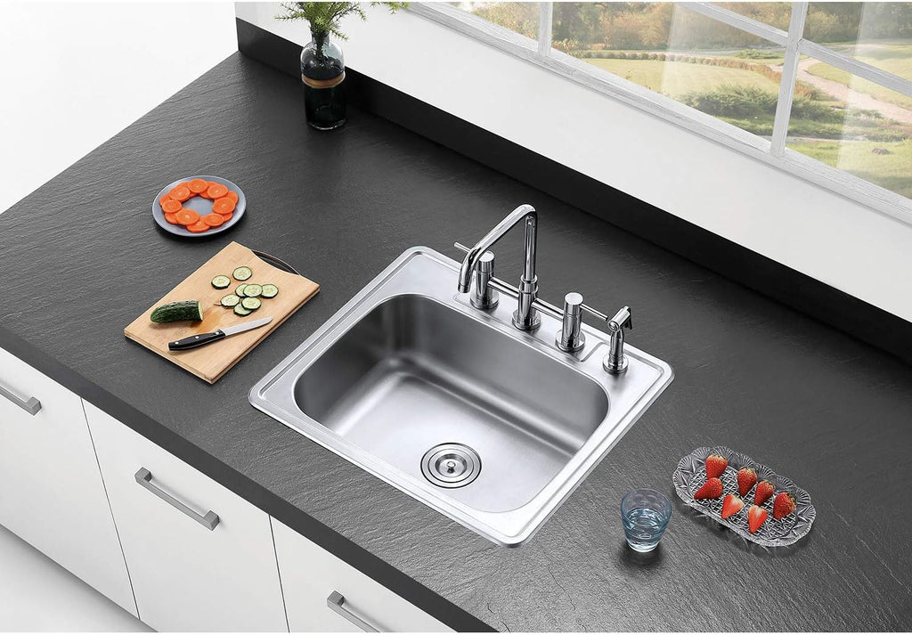 Kingston Brass Gourmetier GKTS25228 Studio Self Rimming Single Bowl Sink, 25-Inch L × 22-Inch W × 8-Inch H, Brushed Stainless Steel