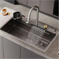 304 Stainless Steel Kitchen Sink Nano Gray Single Bowl Bar Sink Household Dish Basin Hand Sink Multi-Purpose RV Sink with Faucet and Drain Assembly (Color : Grey, Size : 68x45x21cm) (Gun