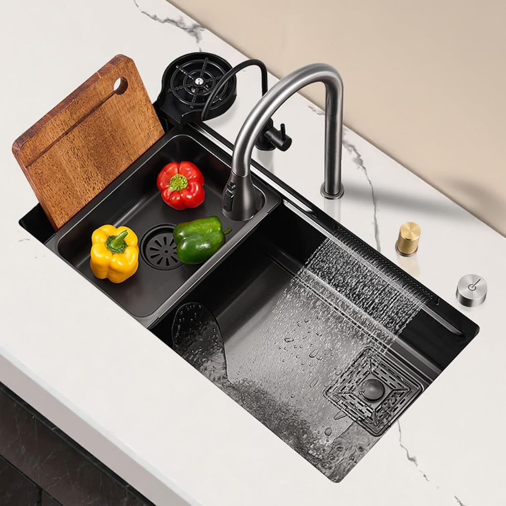 Kitchen Sink Hidden Waterfall Sink Single Bowl Kitchen Sink Built-in Sink Workstation 304 Stainless Steel Sink for Home(