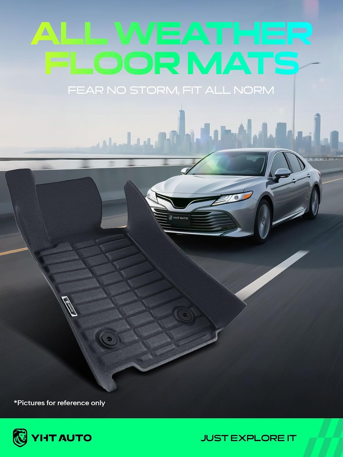 YHTAUTO Automotive All Weather Floor Mats Compatible with Cadillac ATS 2013-2014, TPE Floor Liners All-Weather Protection Custom Fit, 1st & 2nd Row, Set of 3 Black