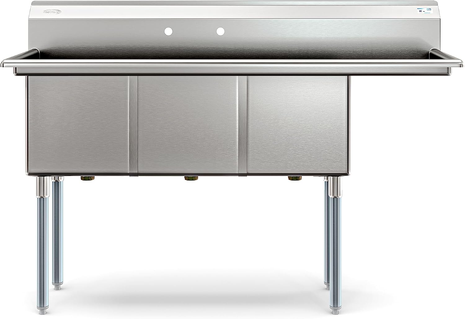 KoolMore 63 in. Three Compartment 16-Gauge Stainless-Steel NSF Commercial Kitchen Sink, Bowl Size 15x15x14, with Three Basins for Restaurants and Cafes with Right Drainboard (KM-SC151514-15R316)