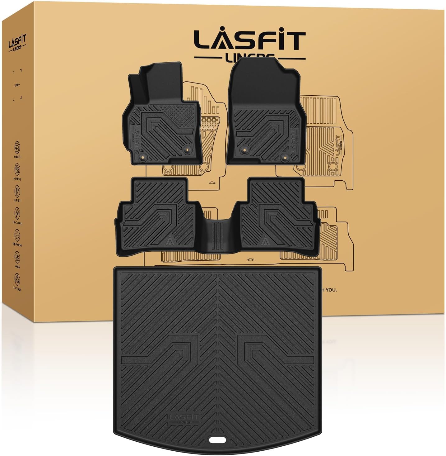 LASFIT Floor Mats & Cargo Trunk Mat for Mazda CX5 2013-2016 (Not fit Models Produced After 2016.5) Custom Fit TPE All Weather Full Set Automotive Car Liners Accessories, Black