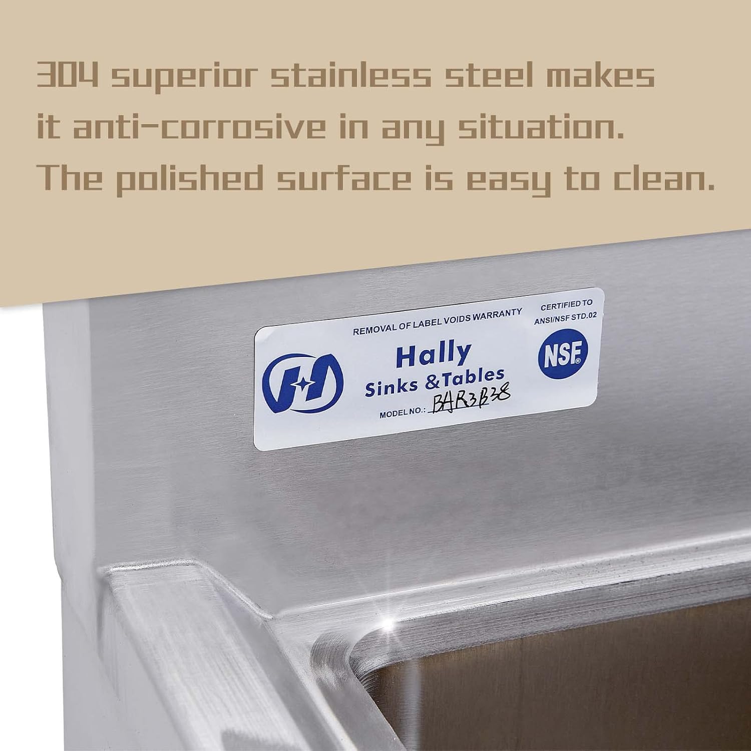 HALLY 3 Compartment Sink of Stainless Steel NSF Commercial Utility Basin with 10' L x 14' W x 10' D Bowl for Bar, Restaurant, Kitchen, Hotel and Home