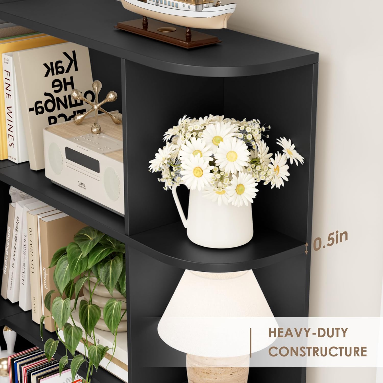 FOTOSOK 72' Tall Corner Bookshelf, 6-Tier Bookshelf and Bookcase with Open Storage, L Shaped Tall Bookcases Wooden Storage Shelves for Home Office, Thickened Boards for Better Load Bearing, Black