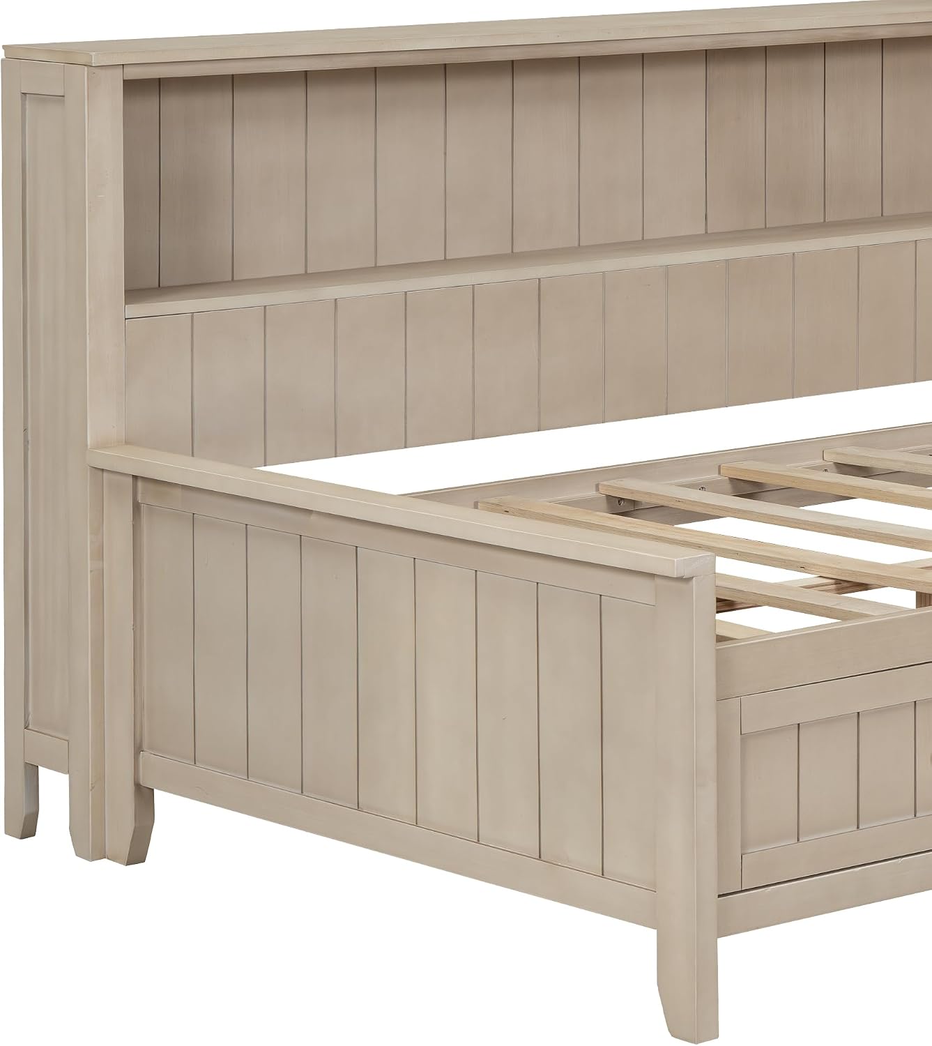 Merax Twin Size Daybed Frame with Storage Drawers and Shelves, Wood Twin Daybed with Headboard for Kids Teens, L-Shaped Corner Bed Twin Size for Guestroom Living Room, Apricot White