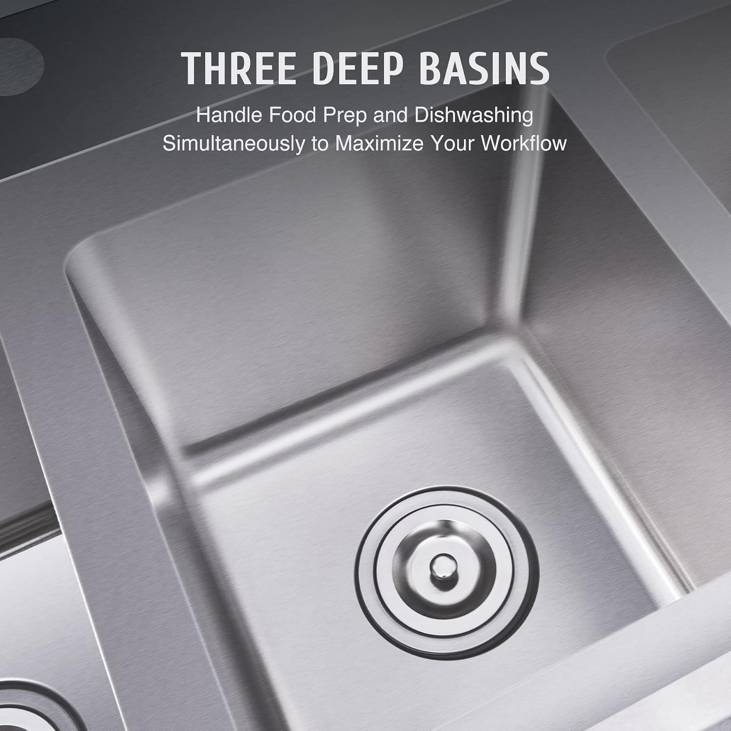 Wilprep Commercial Stainless Steel Sink with 3 Compartments, Free Standing Restaurant Sink Station with Strainer, Kitchen Prep & Utility Sink for Home Garage Bar, 39'' W × 17.7'' D × 37.4'' H, Silver