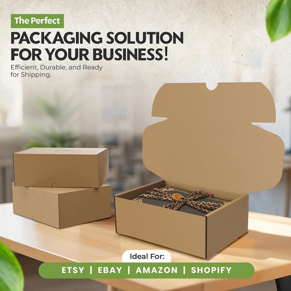 (100 Pack) Cardboard Shoe Boxes – Medium 12x9x4.125 Inch | Heavy Duty Shoe Boxes for Shipping – Corrugated Mailing Boxes with Self-Locking Lid – Excellent as Replacement Shoeboxes & Gift Packaging