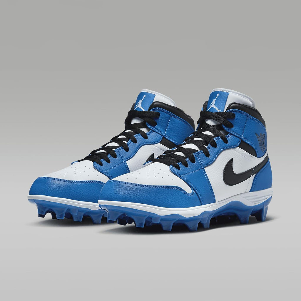 NIKE Jordan 1 Mid TD Men's Football Cleat (FJ6805-104, White/Royal/Black) Size 10.5