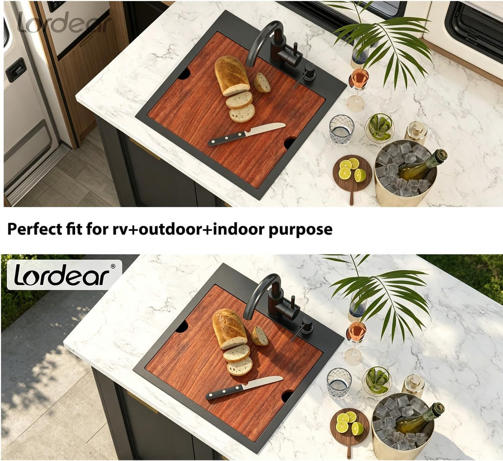 Lordear 13'x15' Bar Sink with Faucet - Drop In Bar Sink Workstation 16 Gauge 304 Stainless Steel Single Bowl Top Mount Wet Bar RV Prep Outdoor Kitchen Sink 13x15x9 Inch