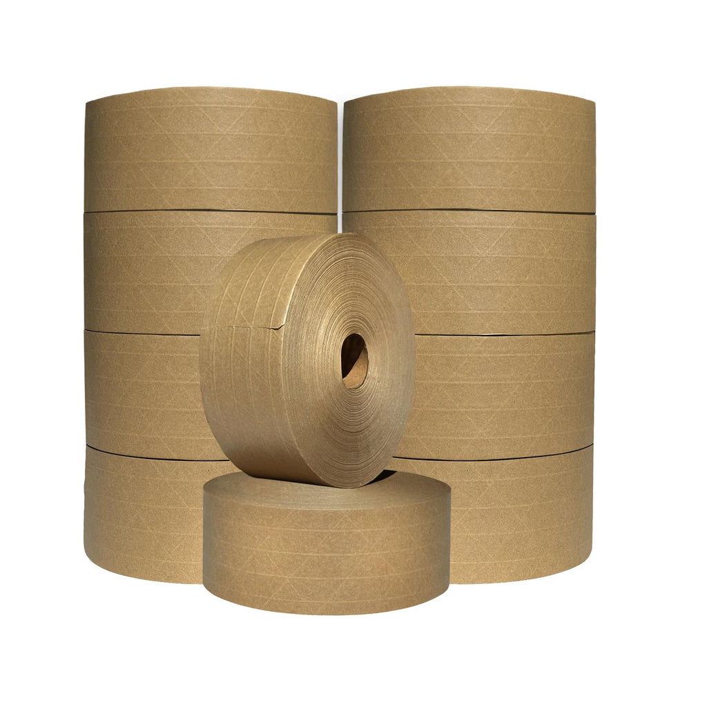 3'' x 492 Feet (150M) Reinforced Water Activated Gummed Kraft Paper Tape, for Heavy Duty Secure Packing Shipping, Tamper Evident Gummed Tape, Brown - 10 Rolls