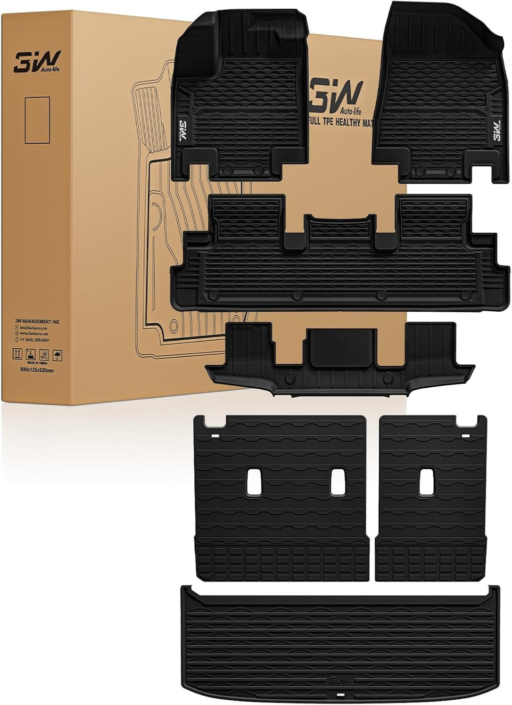 3W Floor Mats & Cargo Liner & Back Seat Cover Custom Fit for Nissan Pathfinder 2022-2026 (Only fit 7 Passenger Models), TPE All Weather Custom Fit Nissan Pathfinder Full Set,Black