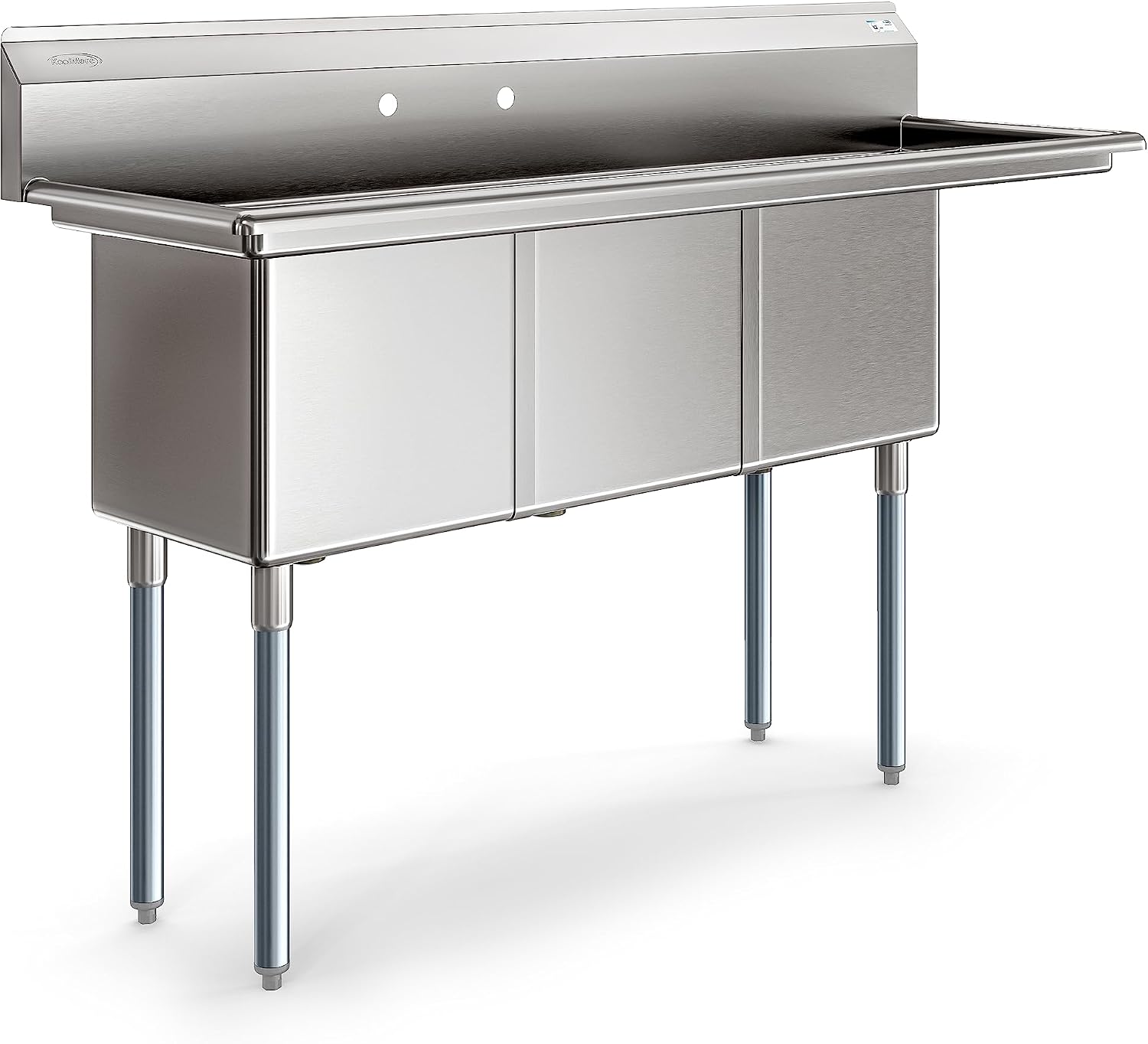 KoolMore 63 in. Three Compartment 16-Gauge Stainless-Steel NSF Commercial Kitchen Sink, Bowl Size 15x15x14, with Three Basins for Restaurants and Cafes with Right Drainboard (KM-SC151514-15R316)