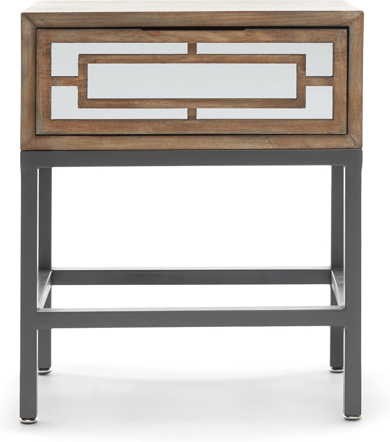 Tommy Hilfiger Hayworth Side Table, Mirrored Storage Drawer with Wood Overlay, Wooden Frame, Metal Base, Ideal in Small Spaces, EndTable, BedsideTable, Nightstand for Living Room or Bedroom, Ash Gray