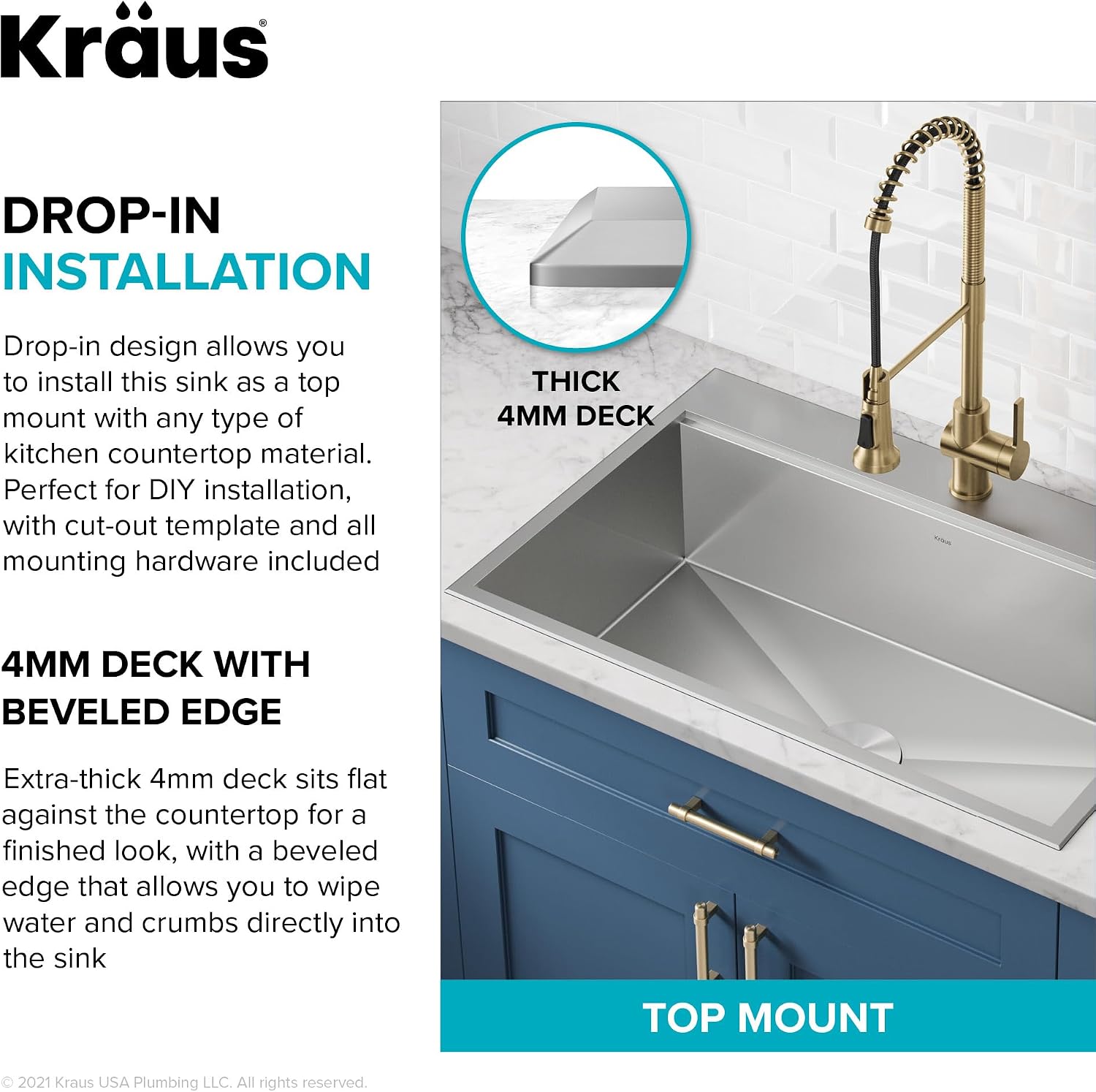 KRAUS Kore 33-in Drop-In Workstation 16 Gauge Stainless Steel Single Bowl Kitchen Sink with Accessories