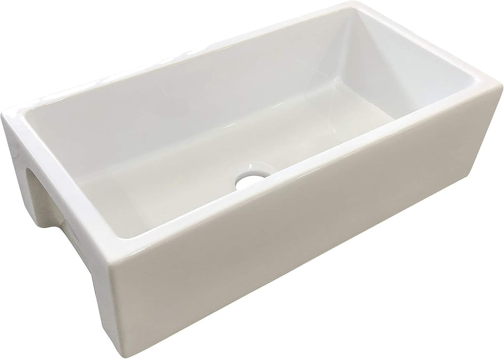 Fireclay Sink, Single Bowl Farmhouse Apron Kitchen Sink, Flat or Fluted Reversible Installation Option, White, 36 Inch.