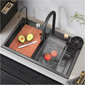 Generic Black Single Bowl Kitchen Sink 304 Stainless Steel Bar Sink Multi-Function Rv Sink with Faucet and Drainage Cponents Top Mount Or Under Mount (Color : Black, Size : 68x45x22cm)