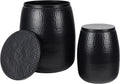 happimess SSL2002A-2SET Merida Modern Rustic 2-Piece Hammered Metal Drum Storage Side Tables with Lids, End Table for Decoration in Living Room, Bedroom, Bathroom, Matte Black
