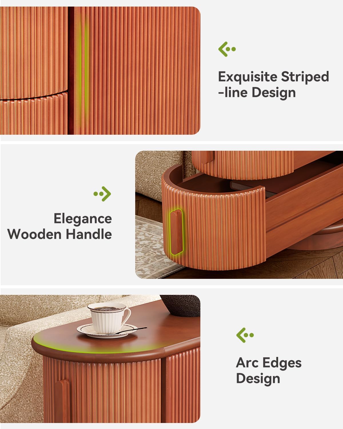LITTLE TREE End Table with 3 Drawers, No Assembly Required & Closed Back Side Table, Mid-century Modern Sofa Side Table, Brown Side End Table for Living Room, Slim Nightstand Bedside Table for Bedroom