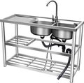 Stainless Steel Utility Sink with Hot & Cold Water Faucet, Freestanding Double Bowl Commercial Sink Set, Outdoor Utility Sink for Kitchen Restaurant Garage(47.2x17.5x31.5in)