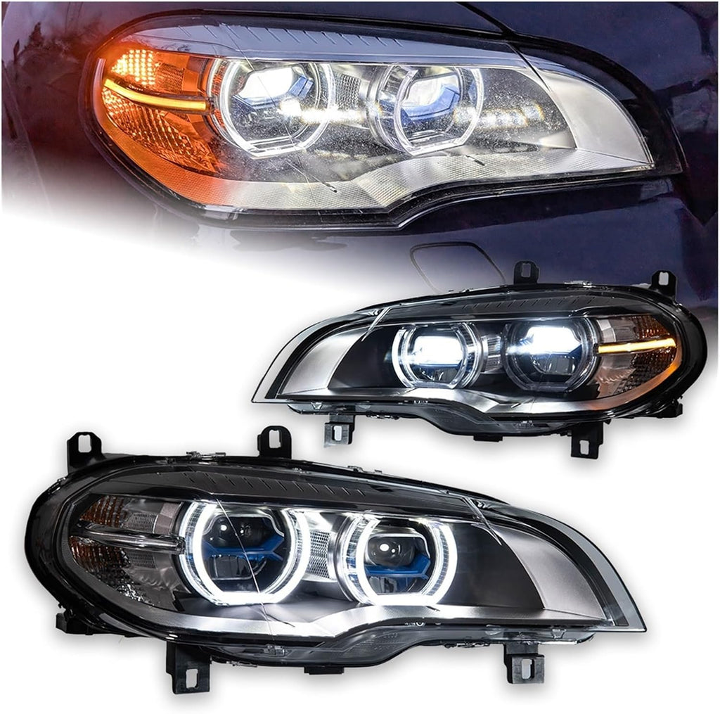 Car Headlights Compatible With BMW X5 E70 2007-2013 LED Headights Blue Laser Style DRL Signal Lamp Hid Automotive Angle Eyes Accessories